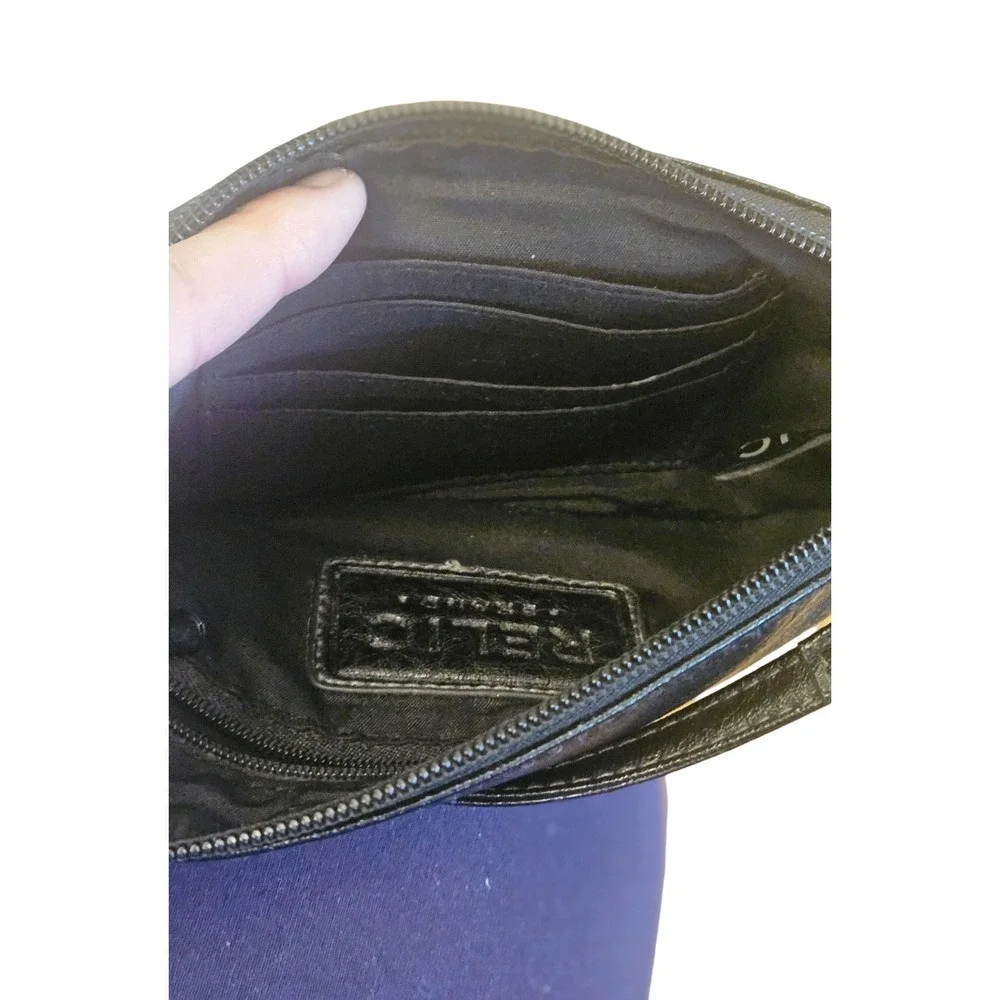 Relic Womens Black Distressed Faux Leather Crossbody Bag Silver Hardware Purse